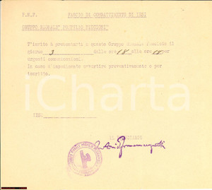 Documento originale, autentico 1930 ca. JESI riunione Gruppo Rionale Fascista PICCIONI 1