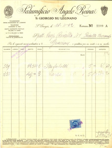 Documento originale, autentico 1932 SAN GIORGIO SU LEGNANO MI Salumificio ANGELO REINAL Fattura per lardo 1