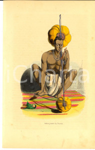Stampa, bozzetto originale 1843 COSTUME ASIA HindÃ¹ che suona il pennak Stampa ACQUERELLATA 16x24 cm 1