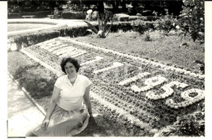 Fotografia d epoca originale 1959 BELLUNO Turista in un giardino fiorito Fotografia VINTAGE 15x10 cm 1