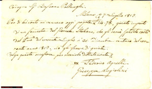 Documento originale, autentico 1812 MILANO Abbonamento al GIORNALE ITALIANO ANGELINI 1