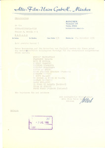 Manoscritto, lettera originale 1955 MUNCHEN (D) ALTE FILM UNION distribuisce documentari NINFA SILVANIA FILM 1