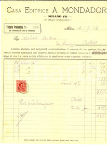 Documento originale, autentico 1926 MILANO Casa Editrice MONDADORI Fattura intestata per invio di libri 1