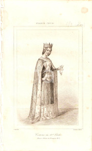 Stampa, bozzetto originale 1840 FRANCE Costume du XV siècle Heures d ANNE DE BRETAGNE Stampa inc. LEMAITRE 1