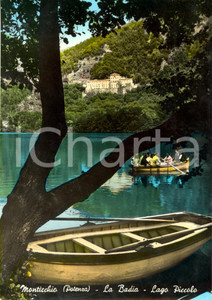 Cartolina originale da collezione 1963 MONTICCHIO (PZ) In barca sul Lago PICCOLO con Badia *Cartolina FG VG 1