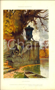 Stampa, bozzetto originale 1910 ca Giulio MENZEL Paesaggio decorativo Tavola 35x25 da MODELLI DECORATIVI 1