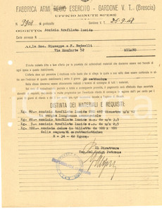 Documento originale, autentico 1948 GARDONE VAL TROMPIA Fabbrica Armi  Richiesta acciaio a ditta REDAELLI 1