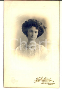 Fotografia d epoca originale 1890 ca GENOVA Ritratto di donna in abito bianco di pizzo Fotografia SOLZA 1