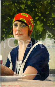 Cartolina originale da collezione 1930 ca COSTUMI TICINESI Contadina a tavola FP NV 1