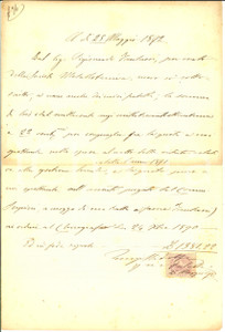 Documento originale, autentico 1892 FIRENZE Ricevuta Luigi RIDOLFI a Società METALLOTECNICA per quota sociale 1