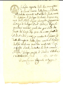 Documento originale, autentico 1715 FOLIGNO Ricevuta monasteri SANTA MARIA DELLA CROCE  SANTA ELISABETTA 1