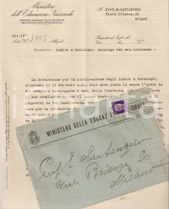 Documento originale, autentico 1942 MILANO Ettore SANTANGELO cataloga mss BRAIDENSE 1