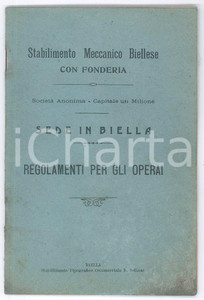 Libro, pubblicazione d epoca 1900 ca BIELLA Stabilimento Meccanico Biellese  Regolamenti per gli operai 1