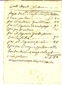 Documento originale, autentico 1780 ca MACERATA ? Conto del calzolaio Carlo PALLONARI per nobile famiglia 1