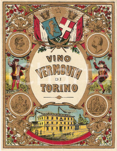 Materiale pubblicitario d’epoca 1955 ca TORINO Vino VERMOUTH Etichetta ILLUSTRATA 1