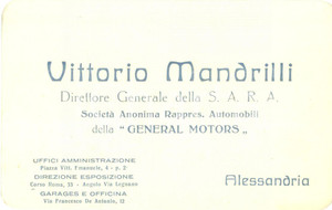 Oggetto da collezione cartaceo 1935 ca ALESSANDRIA Vittorio MANDRILLI Direttore S.A.R.A. General Motors 1