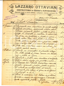 Documento originale, autentico 1927 MILANO Lazzaro OTTAVIANI Costruttore in ferro Fattura commerciale 1