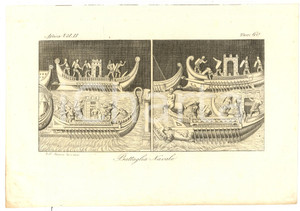 Stampa, bozzetto originale 1823 AFRICA Battaglia navale Inc. Andrea BERNIERI 1