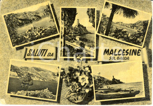 Cartolina originale da collezione 1958 MALCESINE VR Vedutine con Castello SCALIGERO  e lago  Cartolina FG VG 1