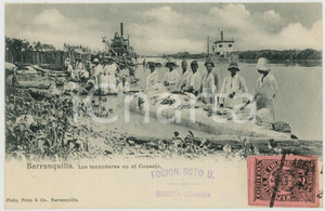 1900 ca BARRANQUILLA (COLOMBIA) Las lavanderas en el Consejo *Vintage postcard  Cartolina postale d'epoca, con bollo e timbro (non scritta).CONDIZIONI: GFORMATO: FP    originale e autentica 1