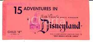 Oggetto da collezione cartaceo 1965ca DISNEYLAND USA Biglietto d ingresso VINTAGE 1
