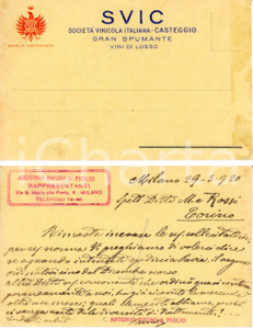 Cartolina originale da collezione 1926 CASTEGGIO PV Antonio BRUNI rappresentante SVIC Vini vs MARTINI & ROSSI 1