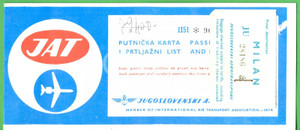 Oggetto da collezione cartaceo 1970 JAT JUGOSLOVENSKI AEROTRANSPORT Biglietto BELGRADO ROMA 1
