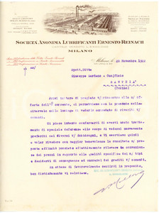 1922 MILANO Società Anonima Lubrificanti Ernesto REINACH - Lettera Lettera commerciale d'epoca, dattiloscritta, su carta intestata illustrata.Milano - via Lario 90CONDIZIONI: F (piegature d'epoca)PAGINE: 1    originale e autentica 1