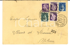 Documento originale, autentico 1945 STORIA POSTALE LUOGOTENENZA Busta affrancata RSI imperiale + turrita 1