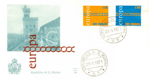 Materiale pubblicitario d’epoca 1971 REPUBBLICA SAN MARINO EUROPA con annullo filatelico BUSTA PRIMO GIORNO 1