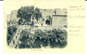 Autografo originale 1900 SIRACUSA Fontana Aretusa Cartolina Francesco BARRESI VINCI  FP VG 1