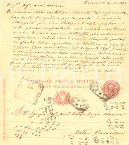 Documento originale, autentico 1898 NOVARA Nuova modulistica per l avv. Luigi MORERA Cartolina FP 1