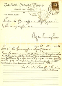 Cartolina originale da collezione 1942 REVERE MN Ditta BARBIERI richiesta spazzole ditta AGAZZANI DANNEGGIATA 1