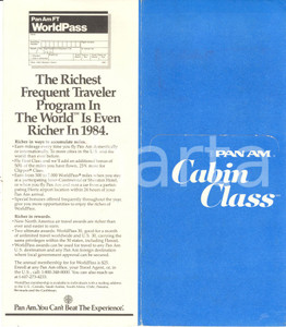 Materiale pubblicitario d’epoca 1983 NEW YORK USA PAN AMERICAN AIRWAYS Cabin Class Opuscolo portabiglietto 1