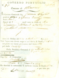 Documento originale, autentico 1818 FERRARA Compenso Lodovico TERRAZZI cursore di MARRARA Documento 1