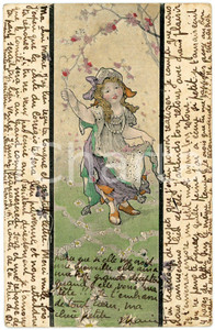 1906 CHILDREN Little gypsy girl with daisies and cherry blossoms *Postcard  Cartolina postale d'epoca, viaggiata.CONDIZIONI: F (piegatura al lato sinistro)FORMATO: FP    originale e autentica 1