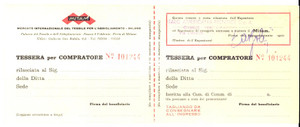 Oggetto da collezione cartaceo 1950 MILANO MITAM  Tessera compratore PRENTICE Spa Chiusure lampo 1