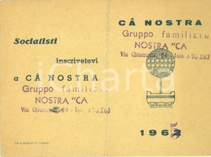 Oggetto da collezione cartaceo 1965 TORINO Gruppo familiare NOSTRA CA' Tessera Lucia BELLOSIO socialismo 1