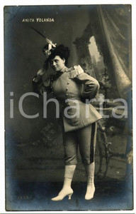 1910 ca OPERETTA Ritratto di Anita YOLANDA in uniforme militare *Cartolina FP NV