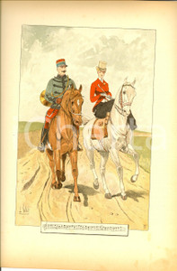 Stampa, bozzetto originale 1890 L. VALLET Le chic Ã  cheval  En route Lithographie 25x33 cm 1