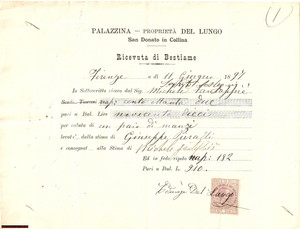 Documento originale, autentico 1897 SAN DONATO IN COLLINA FI Vendita di due manzi Ricevuta 1
