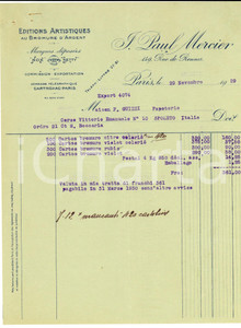 Documento originale, autentico 1929 PARIS Ditta Paul MERCIER Editions artistiques au bromure Fattura intestata 1