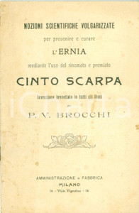 Materiale pubblicitario d’epoca 1903 MILANO Ditta P.V. BROCCHI Prevenire e curare ernia con cinto scarpa 1