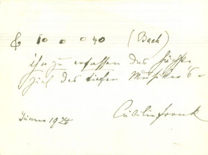 Autografo originale 1924 Pianista CÃ¤cilia FRANK Biglietto con partitura e firma AUTOGRAFA 1