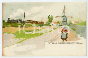 1900ca PAYS-BAS Amsterdam - Rotterdam CHEMINS DE FER ILLUSTRÉS Carte Postale FP  Cartolina postale d'epoca, non viaggiata.CONDIZIONI: FAIRFORMATO: FP    originale e autentica 1