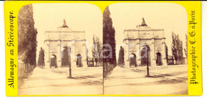 Fotografia d epoca originale 1892 MONACO D Il Siegestor  Arco della Vittoria Foto stereoscopica 1