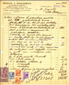 Documento originale, autentico 1941 SANTA MARGHERITA LIGURE Idraulica Emanuele TANTARDINI Fattura intestata 1