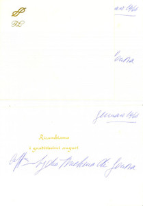 Autografo originale 1966 TORINO Auguri Lydia di ARENBERG Duchessa di GENOVA Biglietto AUTOGRAFO 1
