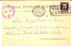 Cartolina originale da collezione 1941 MODENA Sartoria Ettore BONACINI al figlio militare in Albania Cartolina FP 1