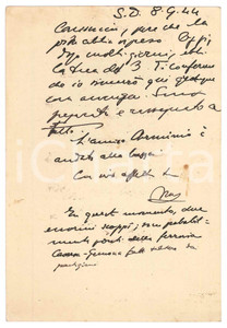 Autografo originale 1944 SAN DANIELE DEL FRIULI Vincenzo MANZINI rassegnato a tutto AUTOGRAFO 1